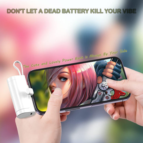 Portable Mini Power Bank Charger for iPhone Apple (Direct Plugin) and for USB C Android Device (Wired), 4800mAh Emergency Fast Charge Small Extern...