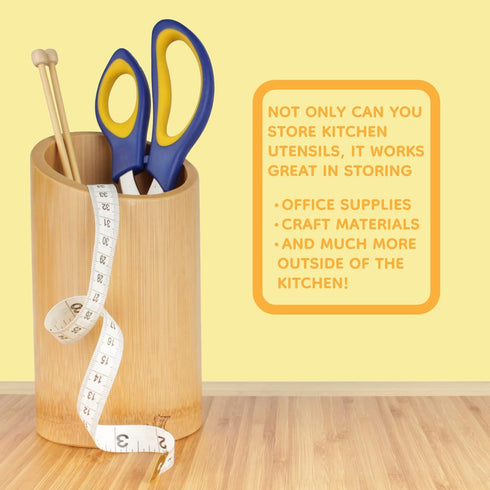 BambooMN Bamboo Kitchen Utensil Holder for Countertop, Utensil Crock for Cooking Utensils - 7" x 4" - Carbonized Brown - 1 Piece...