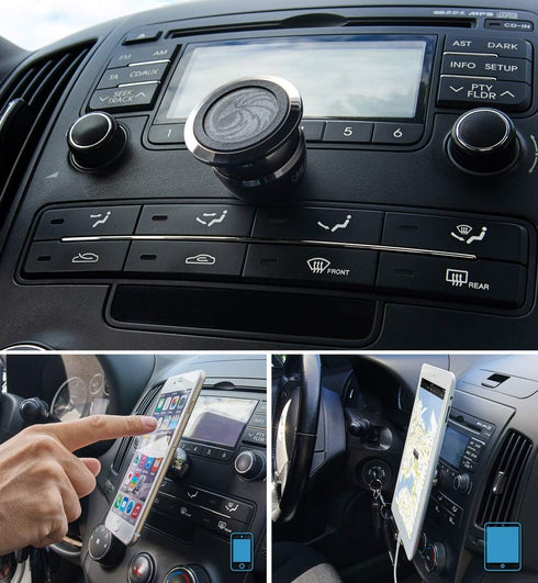 Universal Car Phone Mount Magnetic - All-Metal Car Mount for Smartphone & GPS - Cell Phone Holder for Car Dashboard. +100 to Safeness & Comfort...