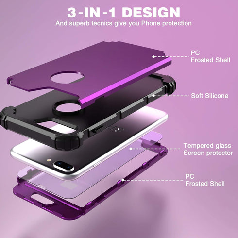 IDweel for iPhone 8 Plus Case, for iPhone 7 Plus Case with Tempered Glass Screen Protector, 3 in 1 Shockproof Slim Hybrid Heavy Duty Hard PC Cover...