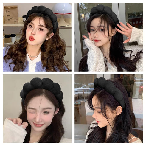 Spa Headbands for Washing Face or Makeup, Sponge Bubble Skincare Headbands, Puffy Terry Cloth Hairband for Women, Skin Care Makeup Headwear Hair A...