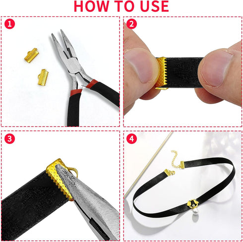 200pcs Ribbon Crimp Ends Pinch Crimp Cord Ends Clasp Leather Crimp Ends Ribbon Bracelet Kit Bookmark Pinch Crimp Ends Ribbon Clamp Ends for Jewelr...