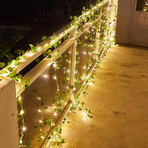 Green Ivy Leaves Fairy String Lights, 26.3FT 80LED Vine String Lights USB Powered with 8 Modes, IP65 Waterproof LED String Lights, Hanging Ivy Lig...