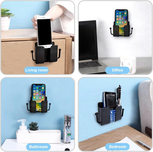 Self-Adhesive Wall Mount Phone Holder with Hooks Phone Stand Charging Holder for Smartphones Cellphone Bracket Phone Holder for Wall Home Office R...