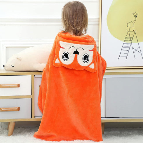 MICHLEY Baby Hooded Swaddling Blanket for Boys Girls, Animal Face Toddler Fall Winter Throw Blankets 0-3 Years(Fox)...