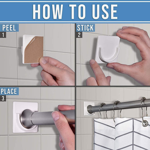 Adhesive Shower Curtain Rod Holder | Rod Retainer | No Drilling | Stick On | 3M Adhesive | Cream | 2 Pack | Shower Curtain Rod Not Included |...