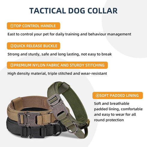 Tactical Dog Collar, Adjustable Military Training Nylon Dog Collar with Control Handle, Heavy Duty Metal Buckle for Medium and Large Dogs(XL 20-24...