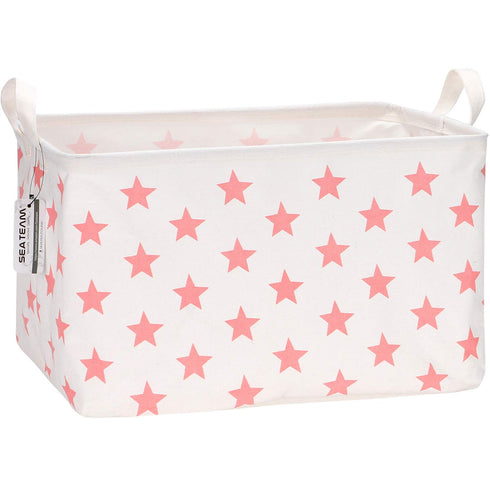 Sea Team Collapsible Canvas Fabric Storage Basket with Handles, Rectangle Waterproof Storage Bin, Box, Cube, Foldable Shelf Basket, Closet Organiz...