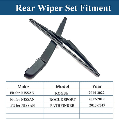 Rear Windshield Wiper Arm Blade Set for Nissan Rogue 2014-2022/Nissan Pathfinder 2013-2019/Nissan Rogue Sport 2017-2019 Back Window Wiper Arm Blad...