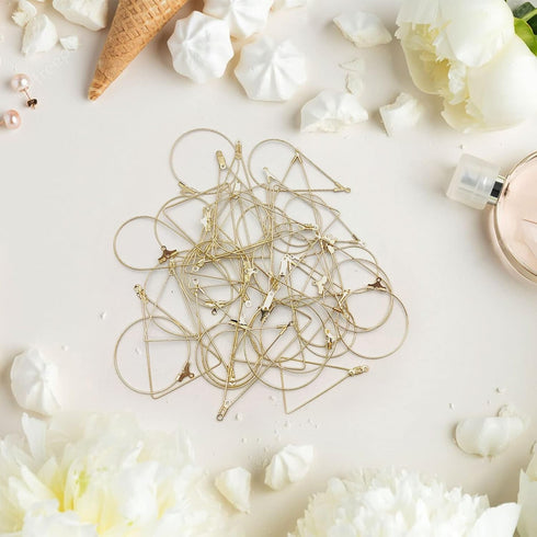 YaeYur 90Pcs K Gold Beading Earring Hoop for Jewelry Making Teardrop Round Triangle Beading Hoop Earrings Beading Hoop Earring Finding Geometric B...