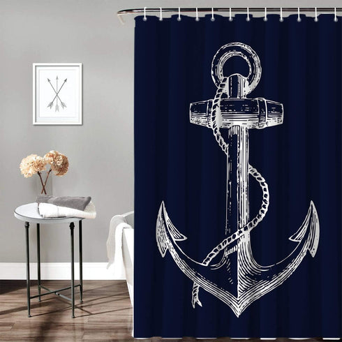 Custom Nautical Navy Blue Anchor Shower Curtain, 70x72 inch...