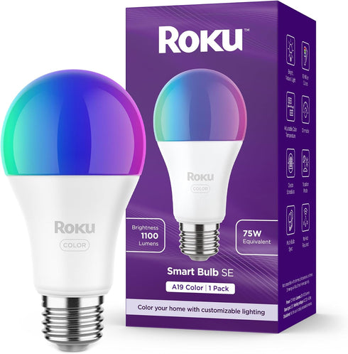 Roku Smart Light Bulbs (Color, 1-Pack) - Dimmable A19 Color Lightbulbs with Adjustable Brightness & Temperature - WiFi Smart Bulbs Works Voice, Al...