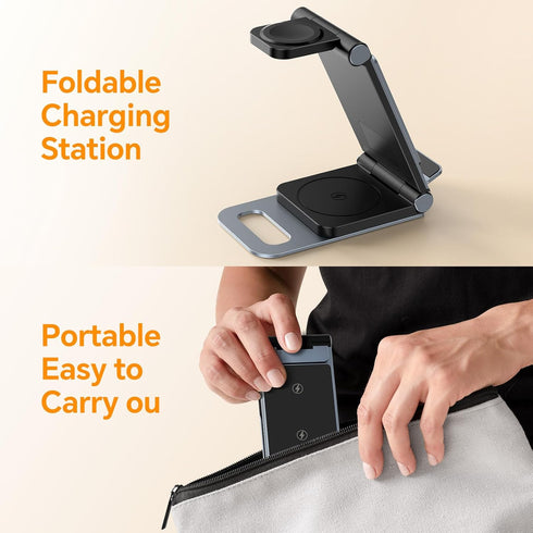 Wireless Charging Station 3 in 1 Foldable Wireless Charger Stand, Travel Charger for iPhone 15 14 13 12 11 Pro Max XR XS 8 Plus, for Apple Watch 9...