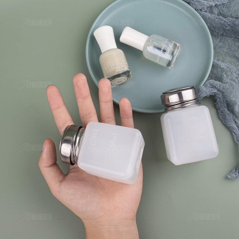 AUEAR, Push Down Dispenser Pump Methanol Container Square Plastic Liquid Press Bottles (White+Blue+Pink, 3-Pack, 120 ml)...