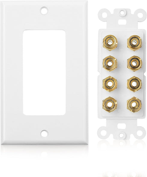 Cable Matters Speaker Wire Wall Plate (Speaker Wall Plate, Banana Plug Wall Plate) for 4 Speakers in White...