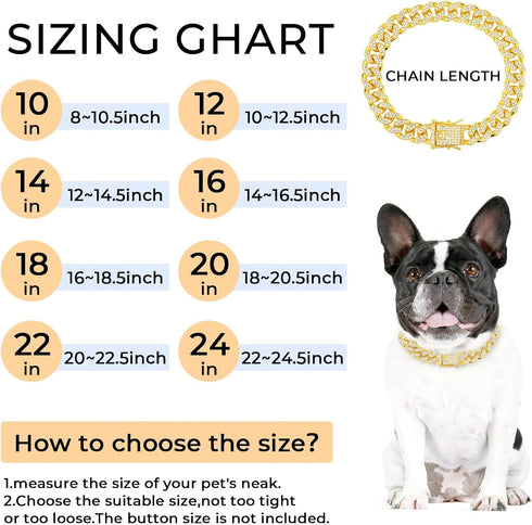 Gold dog chain Diamond Gold chain dog collar Walking Metal Chain Collar with Design Secure Buckle Pet Collar Jewelry Accessories dog necklace for ...