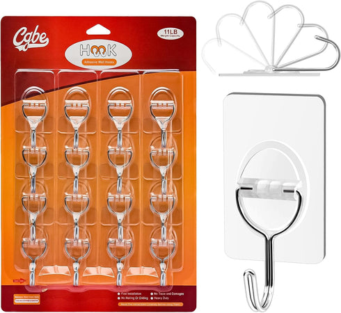 CGBE Adhesive Hooks Heavy Duty Sticky Hooks for Hanging 11 lbs (Max) Seamless Transparent Adhesive Hooks Wall Hangers Without Nails for Hanging Ke...