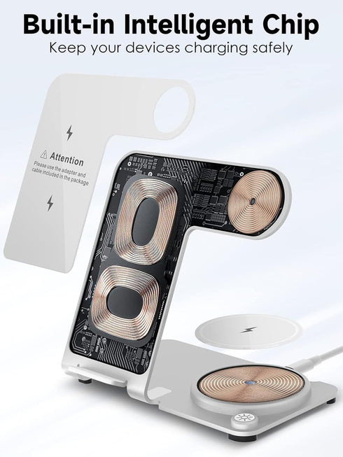 Wireless Charger 3 in 1,Aluminum Alloy Wireless Charging Stand 18W Fast Charging for iPhone 15/14/13/12/11/Pro/Max/XS/XR/X/8, iWatch9/8/7/6/5/4/3/...