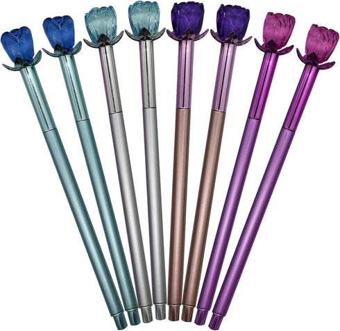 Maydahui 24PCS Crystal Rose Gel Pen Colorful Gem Flower Pens Black Ink for Girls Party School Office Supplies...
