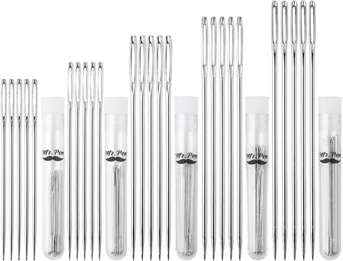Mr. Pen- Large Eye Needles for Hand Sewing, 50 pcs, 5 Sizes, Silver, Embroidery Needles for Hand Sewing...