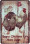 Happy Chickens Lay More Eggs, Rooster Decor Metal Tin Sign, Wall Ornament Farm & Bar Decor 8" X 12"...