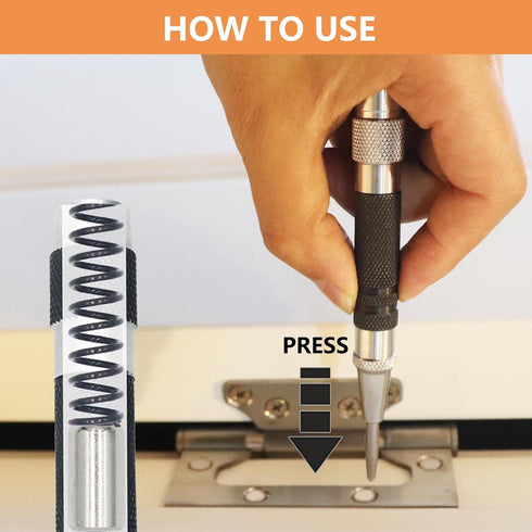 2-Piece Automatic Center Punch, 5 inch Spring Loaded Center Hole Punch with Adjustable Stroke Punch Tool for Metal Wood Glass Plastic, Metal Punch...
