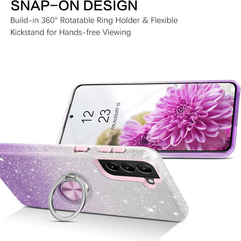 VENINGO Galaxy S21 5G Case,Samsung S21 Case,Glitter Sparkly Phone Case with 360° Ring Holder Kickstand Magnetic Car Mount Supported Shockproof Pro...