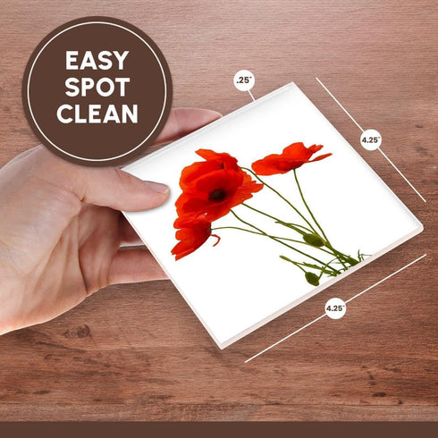 3dRose CST_217331_3 Delicate Red Poppies Vector Ceramic Tile Coasters (Set of 4)...