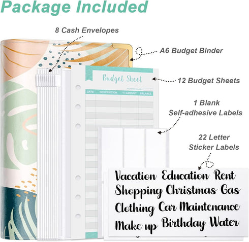 Budget Binder with Zipper Envelopes, A6 Money Saving Binder Cash Envelopes for Budgeting, PU Leather Budget Planner Money Organizer for Cash Bills...