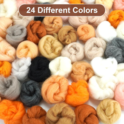 72Pcs Nature Fibre Yarn Roving Felting Spinnings 24 Morandi Color for Felting Yarn Supplies DIY Craft Materials, 3g/Pack...
