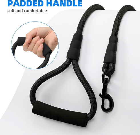 Mile High Life Dog Leash with Comfortable Padded Handle | Black Nylon Rope Dog Leash | Heavy Duty 6 Feet Dog Leashes (Black)...