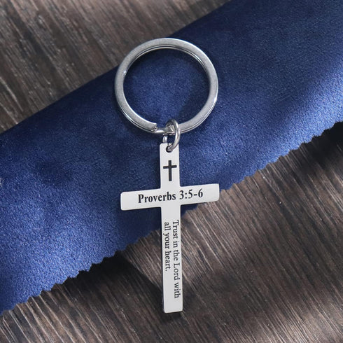 Bible Verse Cross Keychain Strength Bible Verse Stainless Steel Key Ring Christian Gift for Women Men...