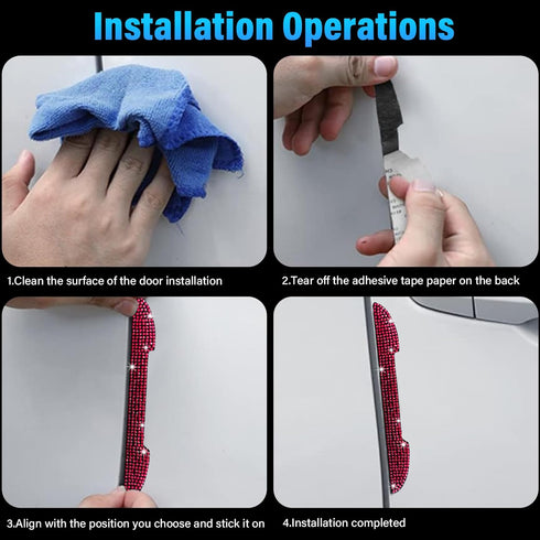 4 PCS Bling Car Door Handle Scratch Protectors, Auto Rhinestone Anti-Collision Strip, Vehicle Side Rear View Mirror Edge Guard, Universal Exterior...