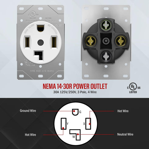 ENERLITES 66300 30 Amp Electrical Dryer Outlet | NEMA 14-30R, Outdoor/Indoor, Flush Mount Receptacle, 3-Pole, 4 Wire, (10,8,6,4) AWG, Industrial Grade, 125/250V, 66300-W | White, 1 Pack