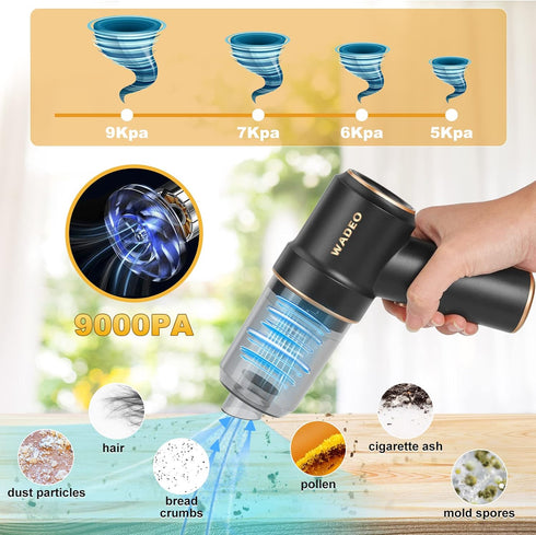 WADEO Handheld Vacuum Cordless, Car Vacuum Portable Cordless 9000Pa, Hand Held Vacuum, Mini Vacuum with Blower, Car Vacuum with LED Light, Wireles...