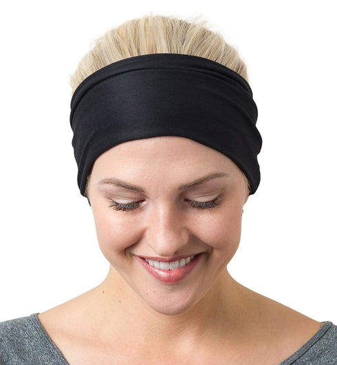 RiptGear Stretch Sport Headband for Women (Solid Black) — Made of Non-Slip Sweat Wicking Fabric — Great for Yoga, Running or The Gym — Soft Headba...