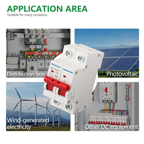 DC Miniature Circuit Breaker DZ47-63Z,500V 2 Poles 10-63A,Work for Battery and Solar PV Systems and Other DC Systems, DIN Rail Mount,DC Disconnect...