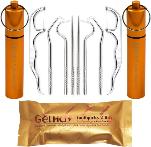 Toothpicks Pocket Set, Dental Floss Picks Kit Reusable, Stainless Steel Teeth Cleaning Tools, Flossers for Adults, Tooth Picker Oral Hygiene Trave...
