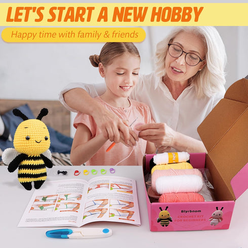 Blyrbnom Crochet Kit for Beginners, Amigurumi Crocheting Animals Kits with Step-by-Step Video Tutorials, Knitting Starter Pack for Adults&Kids,(Be...