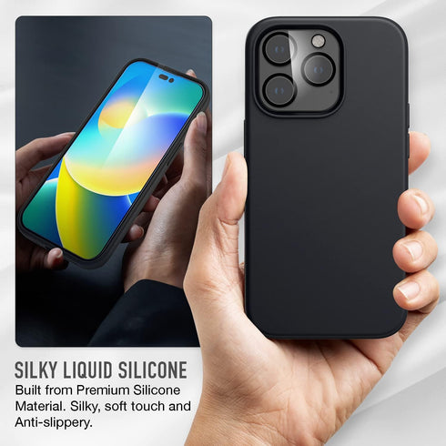Trianium [6 in 1 Designed for iPhone 14 Pro Max Case Silicone (Black), with 3 Pack Screen Protector + 2 Pack Camera Lens Protector, Bundle Protect...