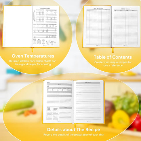 Recipe Notebook Blank Recipe Book to Write in Your Own Recipes, Family Recipe Journal with Tabs Stickers, Hardcover Personal Recipe Notebook with ...