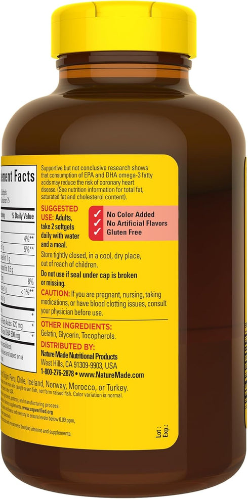 Nature Made Fish Oil 1200 mg Softgels, Fish Oil Supplements, Omega 3 Fish Oil for Healthy Heart Support, Omega 3 Supplement with 150 Softgels, 75 ...