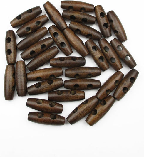 ALL in ONE 50pcs Brown 2 Hole Scrapbooking Sewing Wood Toggle Buttons Stained Chery Oval 30x10mm(1-1/8 X 3/8”)...