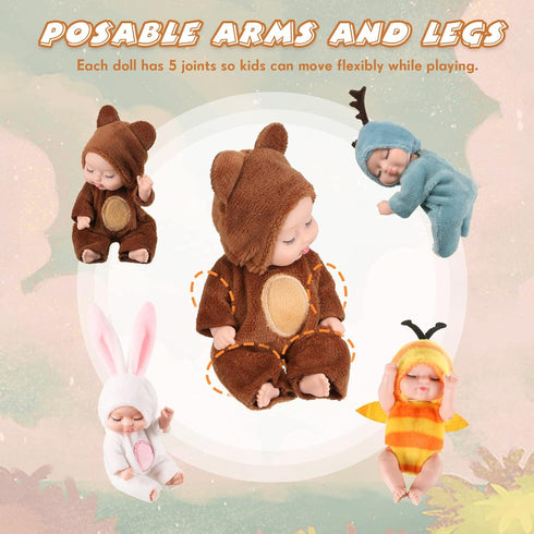 Hanaive 4 Pcs 4 Inch Mini Baby Dolls Lifelike Realistic Baby Dolls Animal Clothes Cute Tiny Babies Gifts for Kids Birthday Baby Shower (Cute Style...