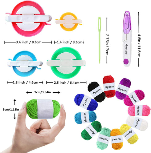 Pompom Maker Kit, Knitting Loom Fluff Ball Weaver Needle Craft DIY Knitting Crochet Tool Kit,4PS Pompom Maker+10PS Knitting Stitch Markers+10PS Pl...