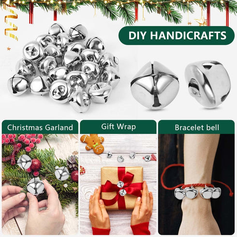 100 Pcs Jingle Bells Bulk, 1 Inch Craft Bells for DIY Christmas Home Decoration (Silver)...
