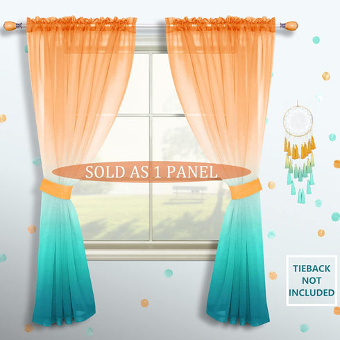 Orange and Green Curtains 63 Inch Length for Bedroom Decor Set 1 Panel Pocket Window Sheer Drape Semi Transparent Sea Turquoise Ombre Sunset Curta...