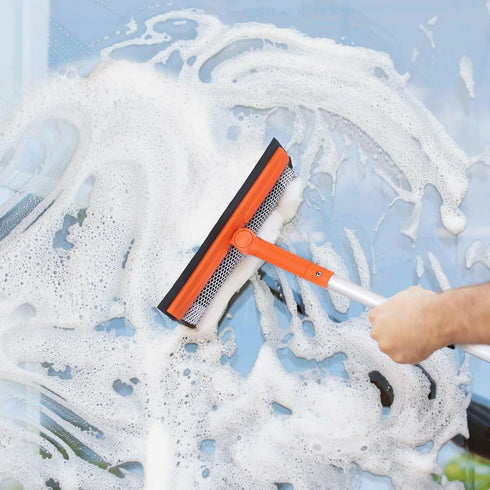 Window Squeegee for Home, Window Cleaner Tool with Extension Pole 20''-30'', Window Washer for Shower, Car Windshield, Mirror, Glass Cleaning...