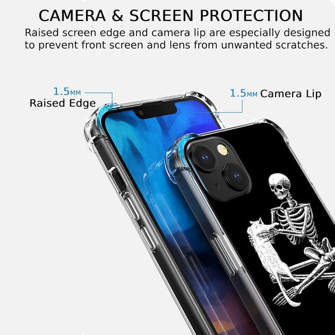 Cat and Skull Case Compatible with iPhone 15 Plus, Hippie Trippy Creepy Skull and Kitten Case for iPhone 15 Plus, Trendy Cool TPU Bumper Phone Cas...