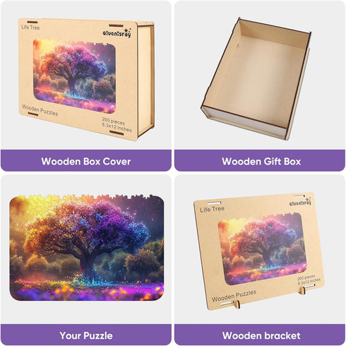 Wooden Puzzles for Adults,Tree of Life Wooden jigsaw puzzles 200pcs,8.3x12in,Medium,Unique Shape adult Puzzles,Irregular Wood Puzzles Creative Gif...